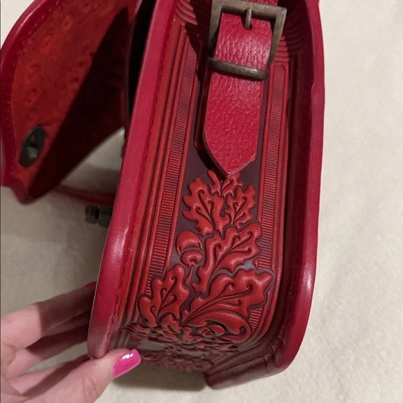 Tooled leather bag red Embossed Crossbody Bag hand crafted unique Ukraine - Picture 10 of 12